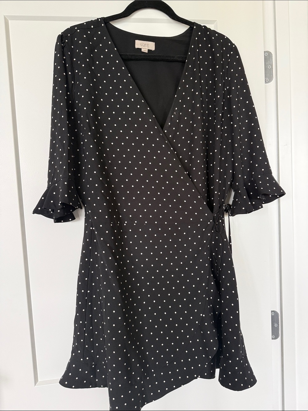 LOFT Black & White Polka Dot Wrap Mini Skort Dress